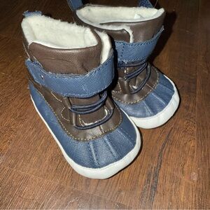 Rising Star Baby Winter Booties 6-9 Months Blue Brown Sherpa Lined